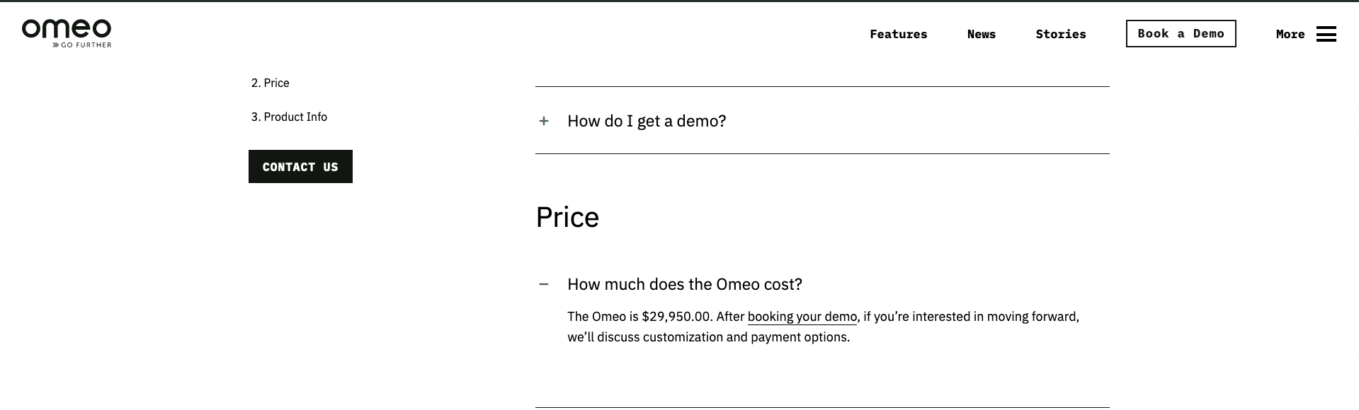 Screenshot of the MyOmeo site showing the $29,950 price