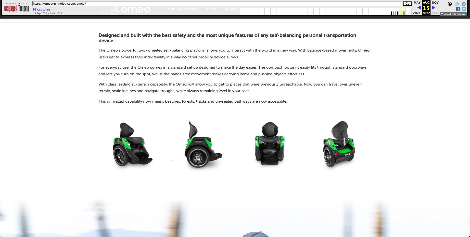Screenshot of the Omeo Technology site with pricing removed